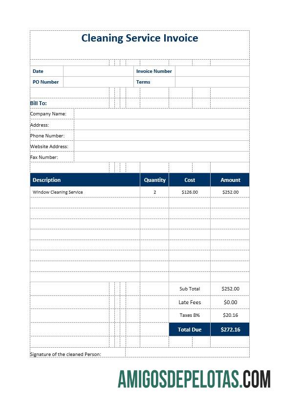 imprimível Modelo de fatura de serviço de limpeza